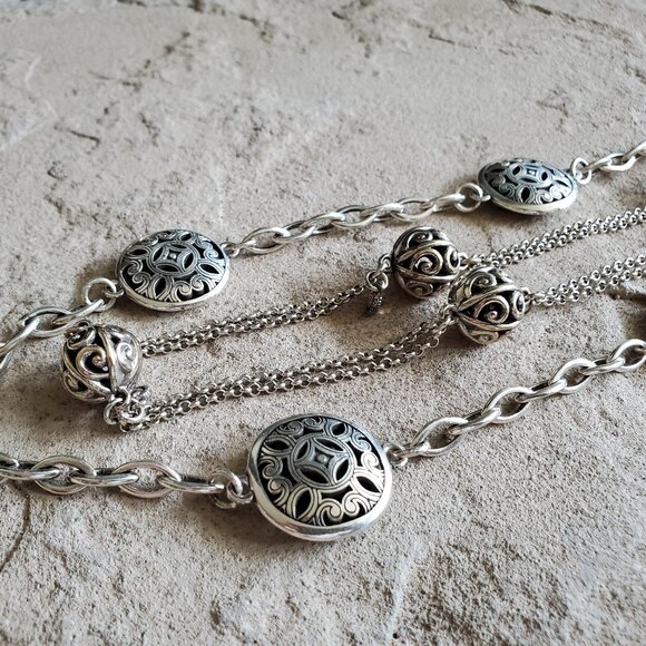 Vintage Bundle of 2 Brighton Silver Long Layering Station Necklaces - Picture 10 of 14